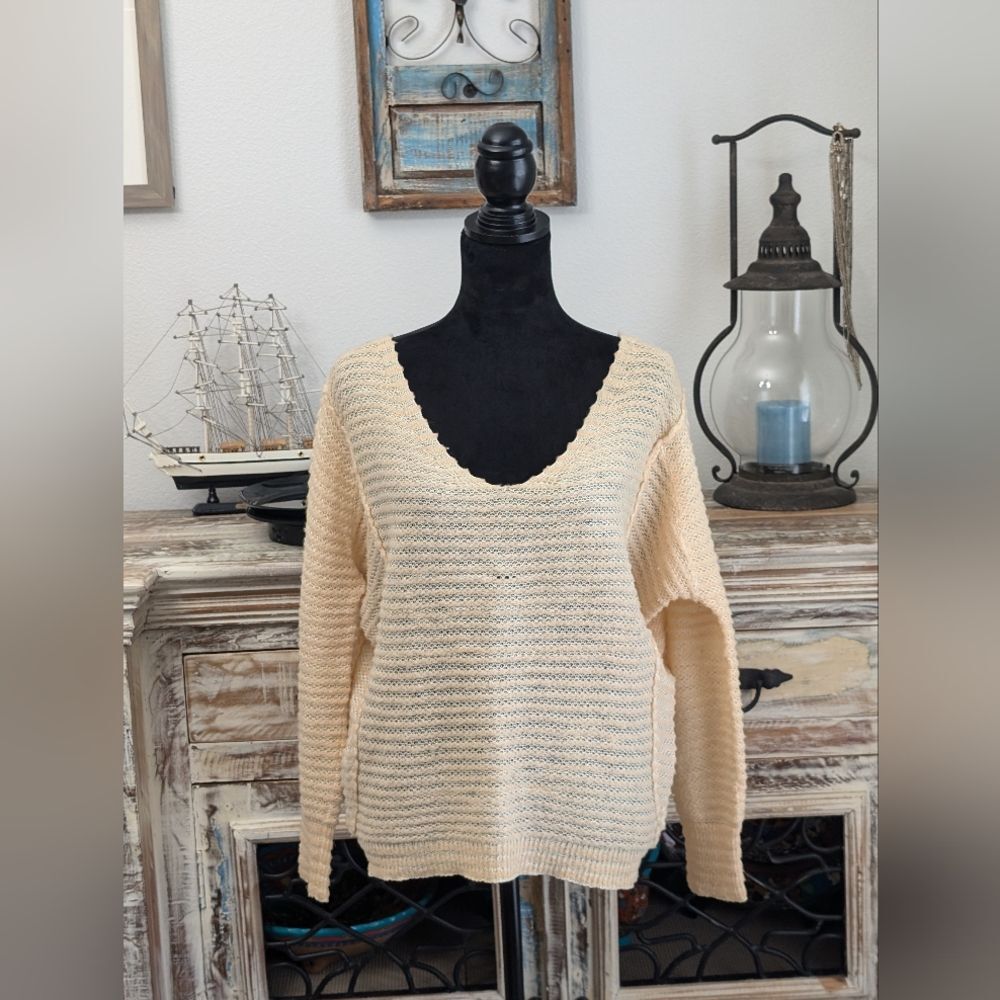 Free People Cotton/Wool Blend Open Weave Sweater Size X-SMALL